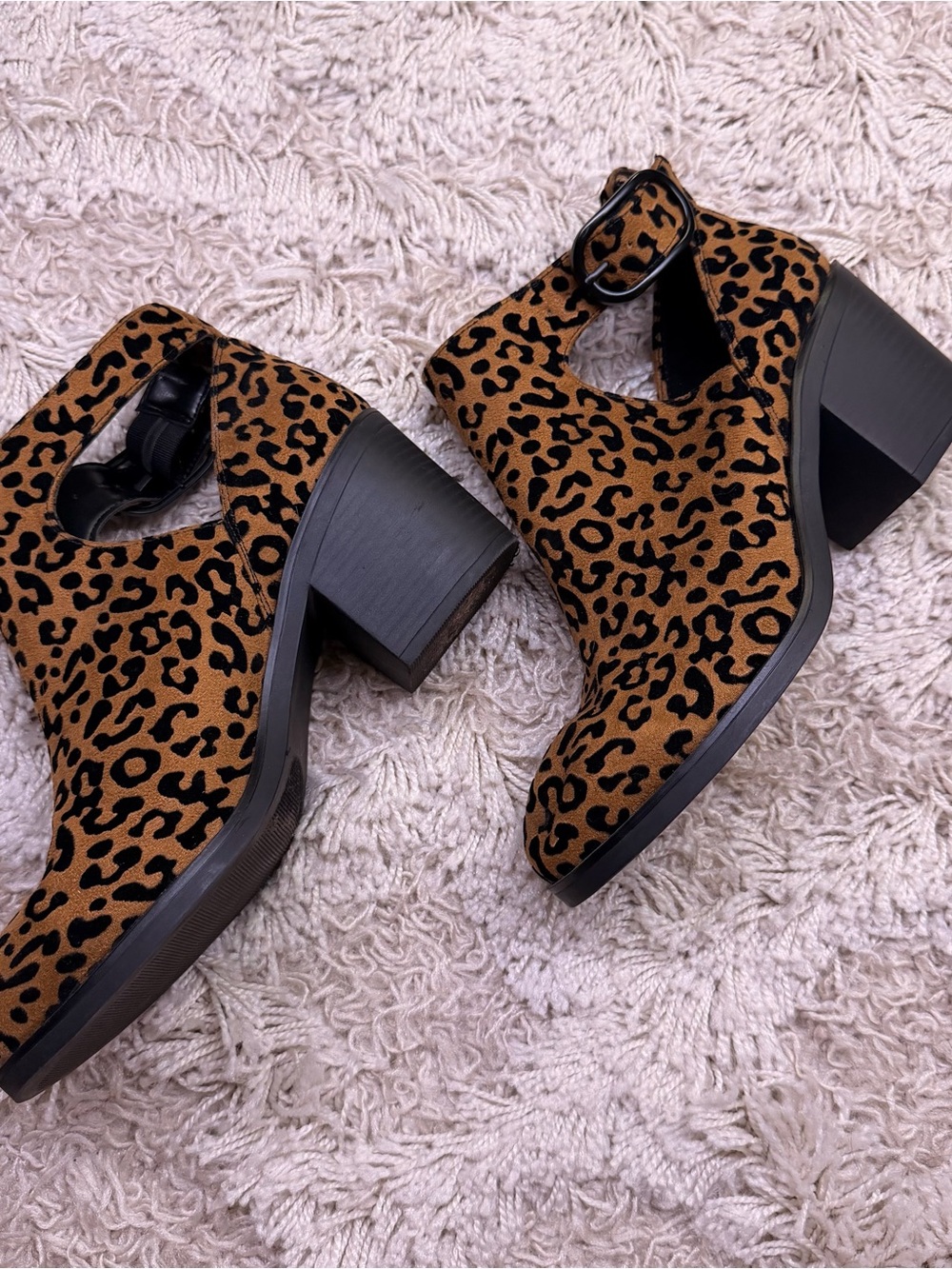 Mix No. 6 Leopard Print Cutout Block Heel Booties - Brown & Black